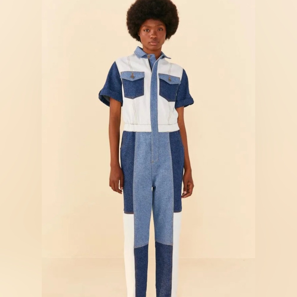 NWT! FARM RIO Cutwork Denim Jumpsuit